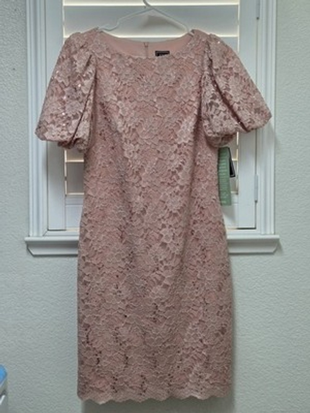 JH Evenings Pink Lace Sequence Dress Women's Size 6 Puff Sleeve Cocktail Formal
